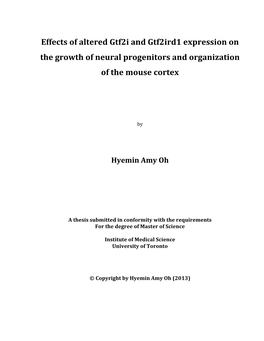 Effects of Altered Gtf2i and Gtf2ird1 Expression on the Growth of Neural Progenitors and Organization of the Mouse Cortex