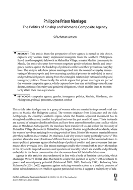 Philippine Prison Marriages the Politics of Kinship and Women’S Composite Agency