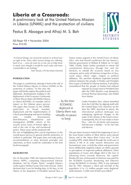 Liberia at a Crossroads: a Preliminary Look at the United Nations Mission in Liberia (UNMIL) and the Protection of Civilians Festus B