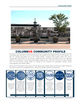 COLUMBUS COMMUNITY PROFILE Columbus Was Founded in 1812 and Has Been the Capital of the State of Ohio for 200 Years