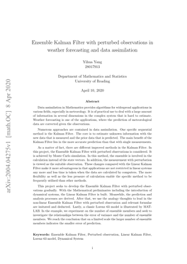 Ensemble Kalman Filter with Perturbed Observations in Weather Forecasting and Data Assimilation