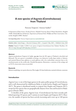 A New Species of Argyreia (Convolvulaceae) from Thailand