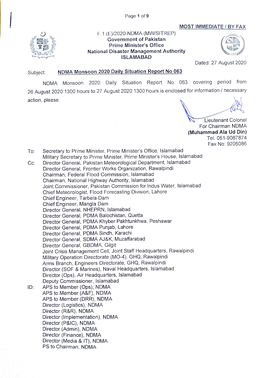 NDMA Monsoon 2020 Daily Situation Report No