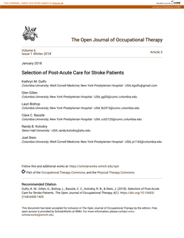 Selection of Post-Acute Care for Stroke Patients