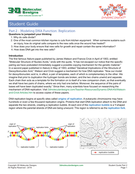 Part 2 - Modeling DNA Function: Replication Questions to Jumpstart Your Thinking 1