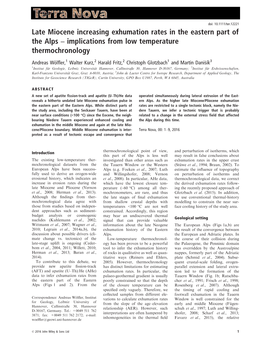 Late Miocene Increasing Exhumation Rates in the Eastern Part of the Alps – Implications from Low Temperature Thermochronology