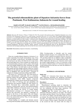 The Potential Ethnomedicine Plant of Impatiens Balsamina Leaves from Pontianak, West Kalimantan, Indonesia for Wound Healing