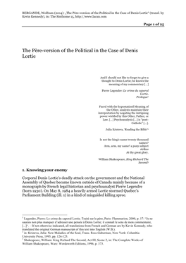 The Père-Version of the Political in the Case of Denis Lortie“ (Transl