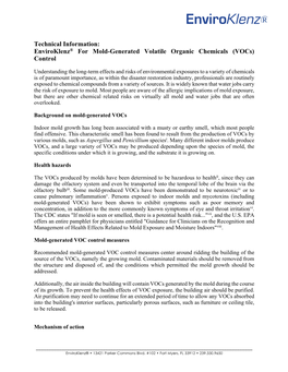 Technical Information: Enviroklenz® for Mold-Generated Volatile Organic Chemicals (Vocs) Control