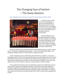 The Changing Face of Harlem – the Savoy Sessions Dan Morgenstern Grammy Award for Best Album Notes 1976