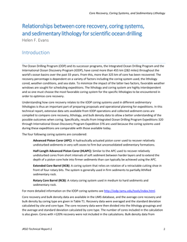 Relationships Between Core Recovery, Coring Systems, and Sedimentary Lithology for Scientific Ocean Drilling Helen F