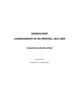 Andrew Bent a Bilbiography of His Printing, 1815-1849