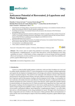 Anticancer Potential of Resveratrol, -Lapachone and Their Analogues