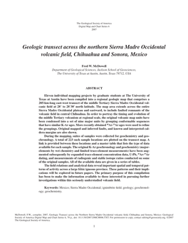 Geologic Transect Across the Northern Sierra Madre Occidental Volcanic ﬁ Eld, Chihuahua and Sonora, Mexico