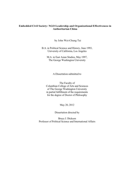 Embedded Civil Society: NGO Leadership and Organizational Effectiveness in Authoritarian China