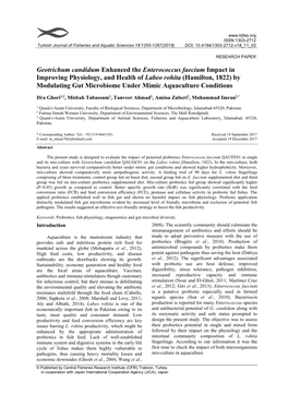 Geotrichum Candidum Enhanced the Enterococcus Faecium Impact in Improving Physiology, and Health of Labeo Rohita (Hamilton, 1822) By