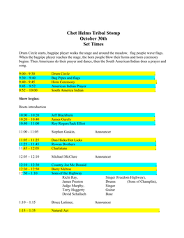 Chet Helms Tribal Stomp October 30Th Set Times