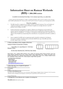 Information Sheet on Ramsar Wetlands