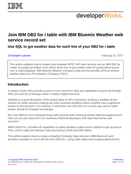 Join IBM DB2 for I Table with IBM Bluemix Weather Web Service Record Set Use SQL to Get Weather Data for Each Line of Your DB2 for I Table