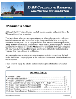 SABR Collegiate Baseball Committee Newsletter