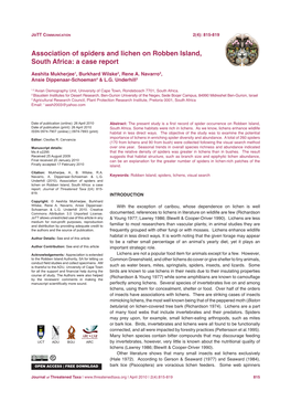 Association of Spiders and Lichen on Robben Island, South Africa: a Case Report