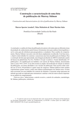 Construção E Caracterização De Uma Lista De Publicações De Murray Sidman