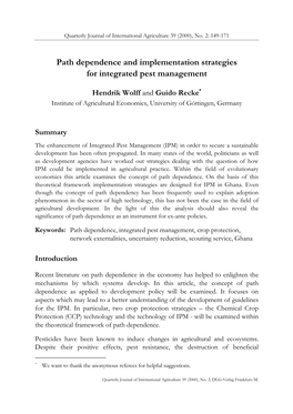 Path Dependence and Implementation Strategies for Integrated Pest Management