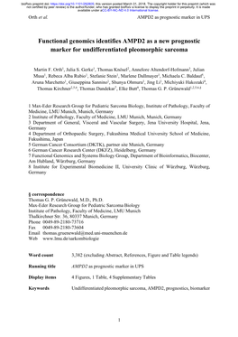 Functional Genomics Identifies AMPD2 As a New Prognostic Marker for Undifferentiated Pleomorphic Sarcoma