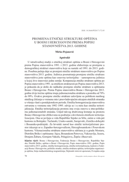 Promjena Etničke Strukture Opština U Bosni I Hercegovini Prema Popisu Stanovništva 2013. Godine