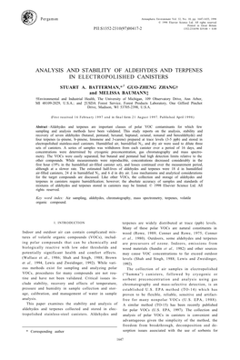 Analysis and Stability of Aldehydes and Terpenes in Electropolished Canisters