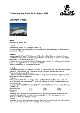 Wanderung Vom Samstag, 12. August 2017 Oldenhorn (3'123M)