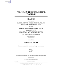PRIVACY in the COMMERCIAL WORLD II HEARING Serial No. 109