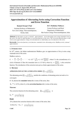 Approximation of Alternating Series Using Correction Function and Error Function