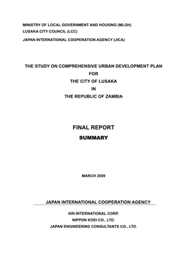 Final Report Final Report Vsummaryolume Iii Volume Iii Pre-Feaibility Study of Priority Project Pre-Feaibility Study of Priority Project