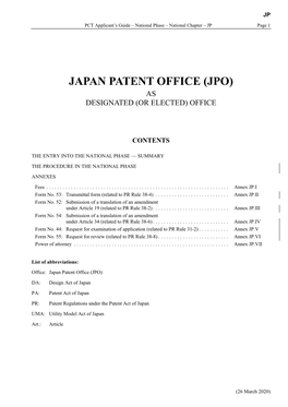 Japan Patent Office (Jpo) As Designated (Or Elected) Office