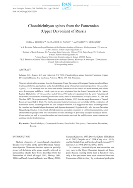 Chondrichthyan Spines from the Famennian (Upper Devonian) of Russia