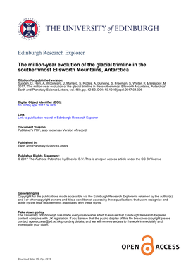 The Million-Year Evolution of the Glacial Trimline in the Southernmost Ellsworth Mountains, Antarctica