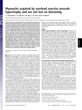 Myonuclei Acquired by Overload Exercise Precede Hypertrophy and Are Not Lost on Detraining