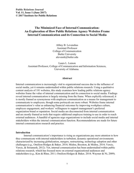 The Minimized Face of Internal Communication: an Exploration of How Public Relations Agency Websites Frame Internal Communication and Its Connection to Social Media