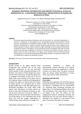 DIVERSITY RESOURCES, DISTRIBUTION and PRESENT ECOLOGICAL STATUS of HERMINIUM R. Br. a LESS KNOWN TERRESTRIAL ORCHID SPECIES of DARJEELING HIMALAYA of INDIA