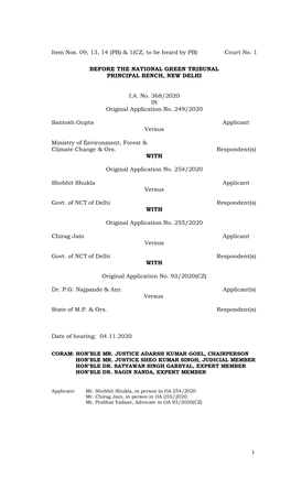 Court No. 1 BEFORE the NATIONAL GREEN TRIBUNAL