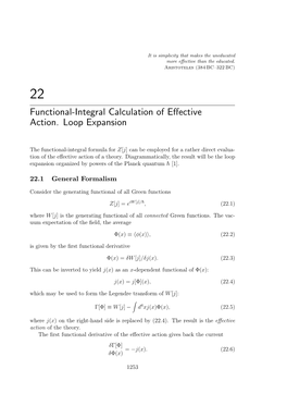 Functional-Integral Calculation of Effective Action. Loop Expansion