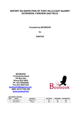 Report on Inspection of Pony Hills East Quarry Extension, Fairview Gas Field