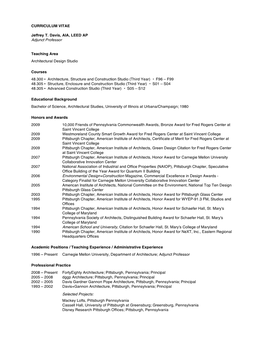 CURRICULUM VITAE Jeffrey T. Davis, AIA, LEED AP Adjunct Professor Teaching Area Architectural Design Studio Courses 48.300