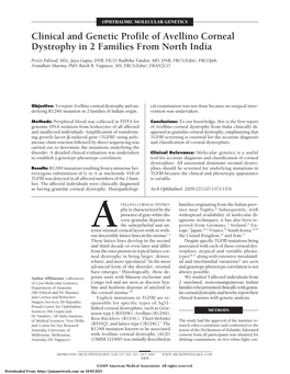 Clinical and Genetic Profile of Avellino Corneal Dystrophy in 2 Families from North India