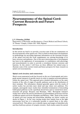 Neuroanatomy of the Spinal Cord: Current Research and Future Prospects