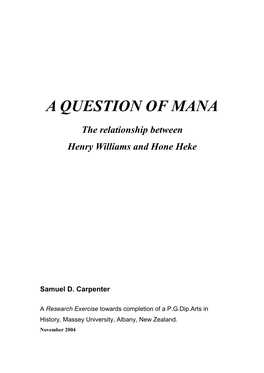 Williams and Heke: an Assessment P