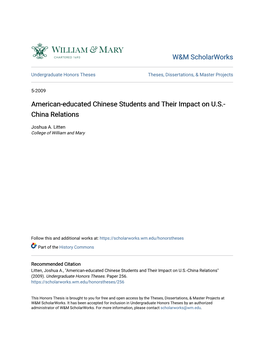 American-Educated Chinese Students and Their Impact on U.S.-China Relations" (2009)
