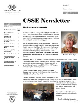 CSSE Newsletter Inside This Issue: the President’S Remarks Front the President’S Remarks Page