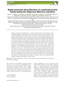 Rapid Laurasian Diversification of a Pantropical Bird Family During The